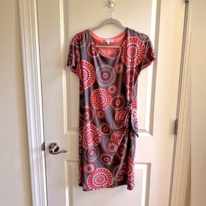 Robbie Bee Brown Dress with Red Medallion Print